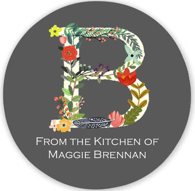 Charcoal Garden Initial Kitchen Round Stickers